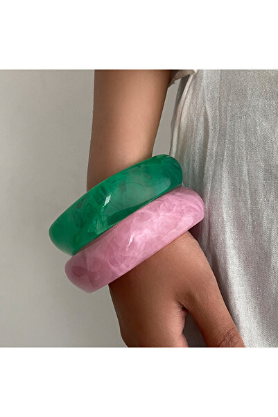 choice2 Set 2 Ingemark Boho Pink Green Thick Resin Acrylic Smudging Bangles f...