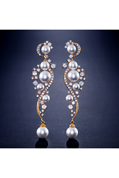 Choice WHITE Gold Color A ZAKOL Luxury Shiny AAA Cubic Zirconia Hanging Earri...