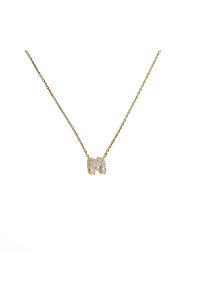 Choice M Bubble Letter Necklaces for Women Zirconia Initials Pendant Gold Pla...