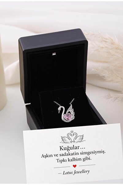 LOTUS JW Işıklı Kolye Kutulu Gümüş Kuğu Swan Kalp Kolye - 925 Ayar Gümüş Kolye
