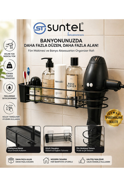 SUNTEL BANYO VE MUTFAK AKSESUARLARI Adhesive Blow Dryer Hanger - Bathroom Org...