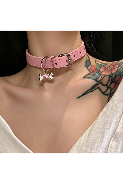 Choice1 Pink ZAKOL 1Pcs Y2K Sweet Cool PU Leather Collar Chain Punk Dog Claw ...