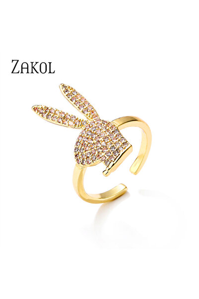 Choice resizable Gold Color ZAKOL Cute Rabbit Open Rings for Women Fashion Wh...