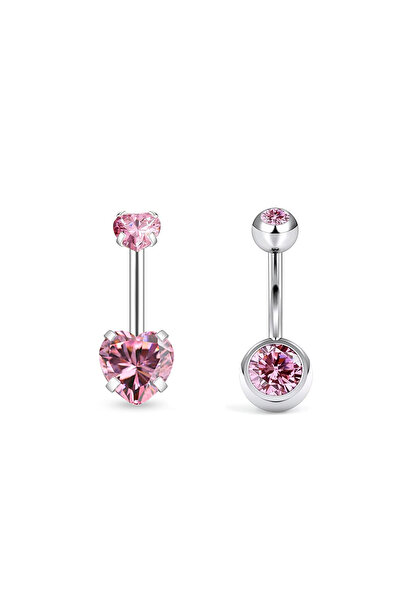choice2 Style 3 2pcs Pink Zirconium Heart-Shaped Navel Belly Button Ring with...