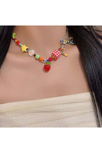 Choice Necklace Cute Harajuku Cartoon Fruit Bow Colorful Beads Choker Necklac...