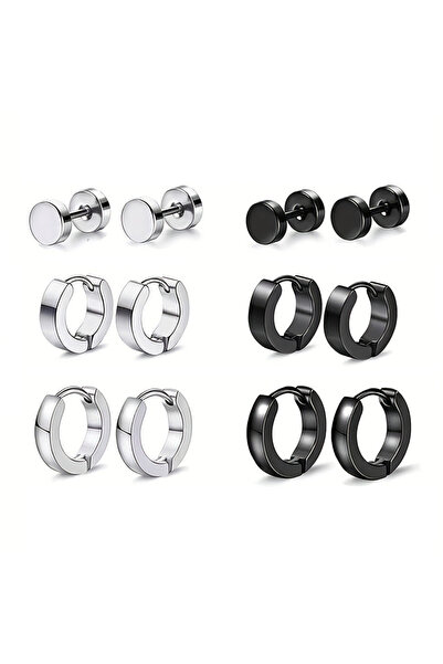 Choice DM8-type20 1-12 Pairs Popular Black And Silvery Stud Earrings Set, Sta...