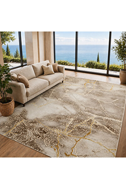 LIROFE Covor 300x400 Imperial Gresie Bej Auriu - Efect Marmura Modern - Livin...