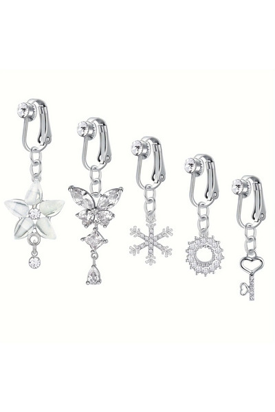 Choice Geometric Surface and Dermal Navel & Bell Button Rings Style C 5Pcs Rh...