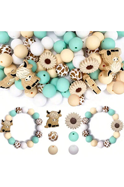 Choice4 39PCS-style 1 39PCS Daisy Highland Cow Silicone Bead Set - Perfect fo...