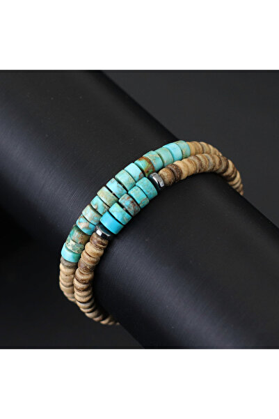 Choice1 light blue Bohemian 2Pcs Men Bracelet Set Natural Coconut Husk Beads ...