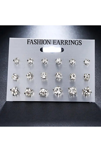 Choice Silvery 9-Pairs Sparkling Classic Stud Earrings Set for Women，Rhinesto...