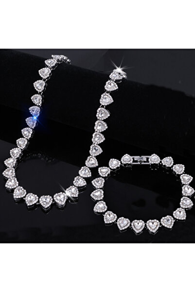 Choice4 White Color Set Trendy Shiny Heart Zircon Hip Hop Rock Tennis Chain J...