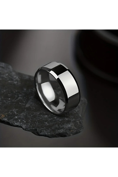 Choice 6 Silver Stainless Steel Ring Classic Black Golden Silvery Glossy Men ...