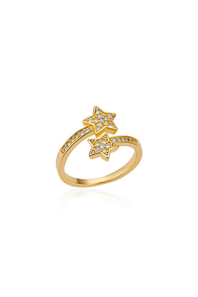 Choice resizable JZ4358G Zircon Double Star Rings For Women Girls Stainless S...