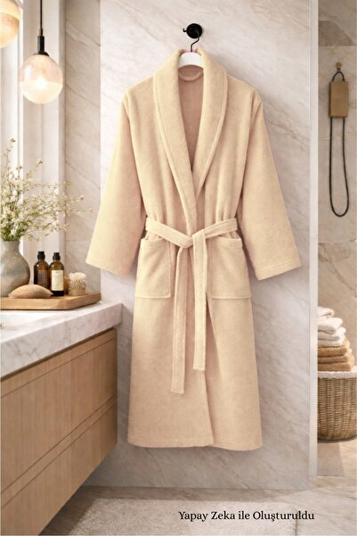 HOMENUP Şalyaka Cotton Unisex Bathrobe Cream