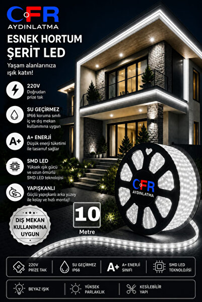 CFR Hortum Esnek Şerit Led Beyaz ,Günışığı,Amber,Kırmızı,Mavi Rengi + 220v Fi...