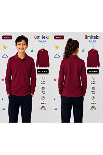 ümitteks iş ve okul kıyafetleri Claret Red Combed Cotton Polo Collar School T...