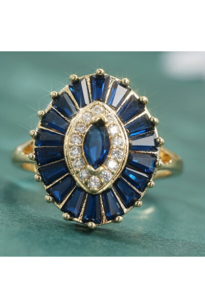 Choice4 7 ZC6002-1 Retro Luxury Blue Color Inlaid Zircon Oval Women's Ring, F...