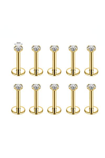Choice (16G)1.2X8MM Gold-3MM 10Pcs Silver Gold Color 16G Stainless Steel Labr...