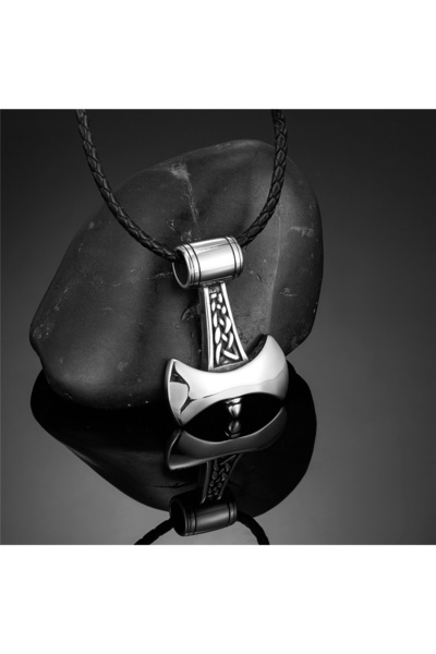 Choice 60CM Steel Leather Vikings Axe Anchor Necklaces Men Titanium Steel Gol...