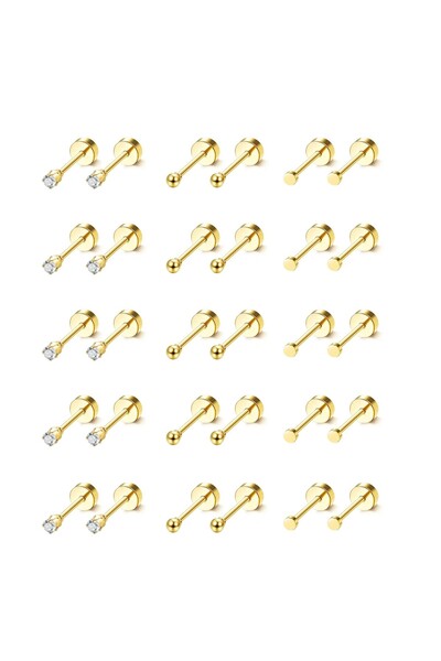 Choice 15Pairs Set 2mm Gold 15 Pairs Tiny Surgical Steel Gold Stud Earrings, ...
