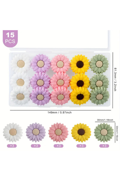 Choice3 15PCS-style 2 5/15PCS Multi-Color Daisy Silicone Beads, 20mm, Suitabl...