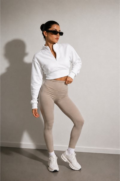 Merci Women's White Zippered Crop Sweatshirt