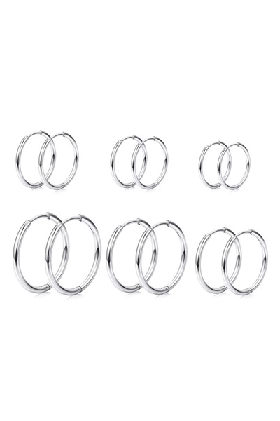 Choice 3 Pairs (8-10-12mm) Steel color 6 Pairs 6 Sizes 18G Small Hoop Earring...