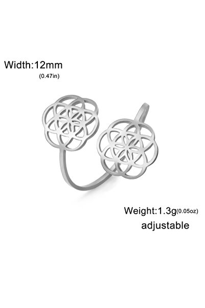 Choice resizable Steel Color Sacred Geometry Flower of Life Ring Women's Stai...
