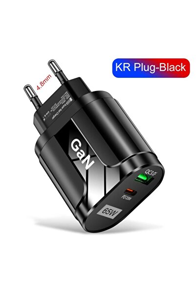 Choice KR Plug Black GaN 65W PD USB Type C Charger Mobile Phone Quick Charge ...
