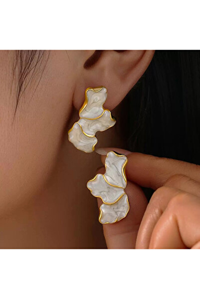Choice1 white Metal Flower Enamel Stud Earrings for Women Drip Oil Fashion Go...
