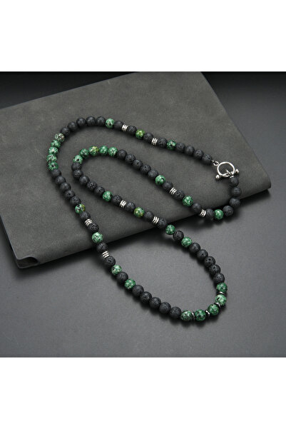 Choice 76cm black and green Fashion 8mm Natural Stone Green and Black Round B...