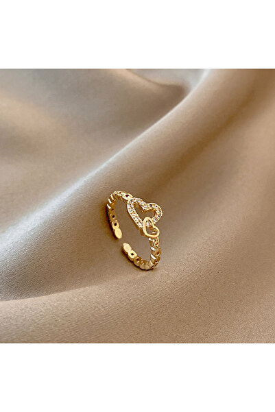 Choice 1 Fashion Double Heart Open Rings For Women Gold Color Crystal Chain R...