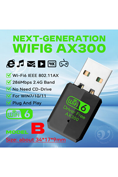 Choice Model B 1PCS WiFi6 USB Wireless Network Card 2.4G High-Speed AX300 Dri...