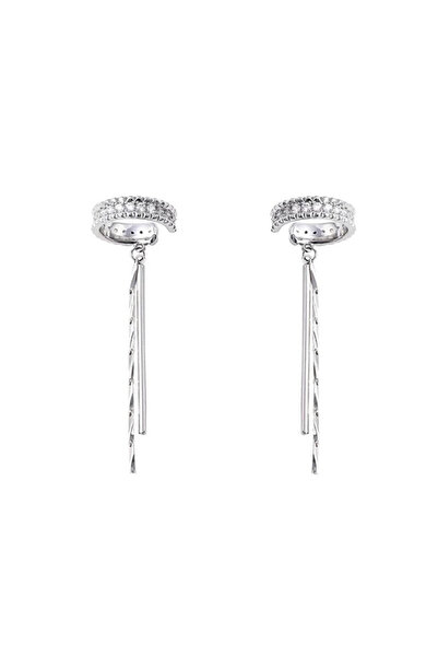 Choice1 1 pair ZAKOL Fashion Crystal Tassel Non-Piercing Cuff Ear Clip Earrin...