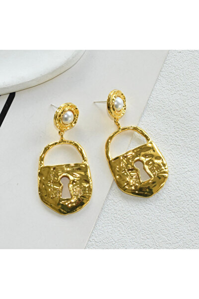 Choice gold Vintage Metal Gold-plated Key Lock Pendant Dangle Earrings For Wo...