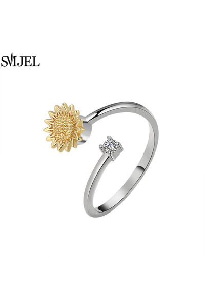 Choice28 resizable TJZ123 Luxury Rose Flower Rotating Anxiety Ring For Women ...