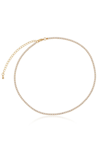 Choice white gold 2mm Cubic Zirconia Chain Necklace Dainty Thin Tennis Choker...