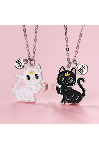 choice2 white black A Girl 2Pcs/set Cartoon Cute Animal Alloy Cat Best Friend...