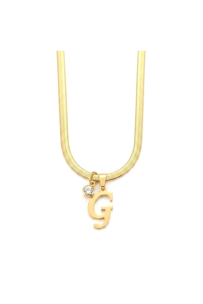 Siya Silver Non-Tarnish Steel Zircon Stone Italian Chain Letter Necklace