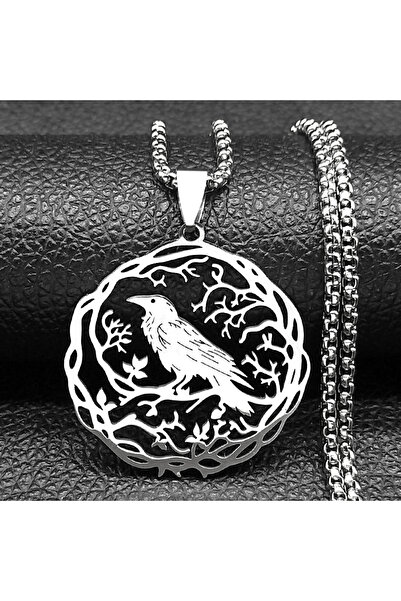 Choice 60cm Box SR Gothic Black Crow Tree Of Life Bird Pendant Necklace For W...