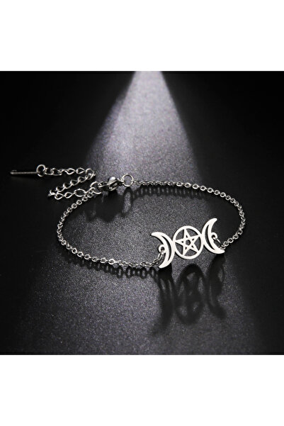 Choice 17-22cm Steel Color Triple Moon Goddess Bracelets for Men Women Stainl...