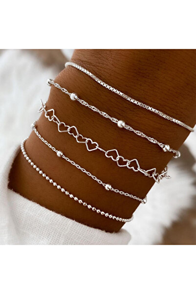 Choice SL-2040-SV 5pcs/set Exquisite Gold/Silver Color Thin Heart Chain Brace...