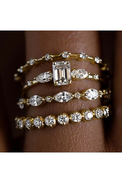 Choice 6 T0432 Huitan 4Pcs Rings for Women Gold Color Luxury Wedding Set Jewe...