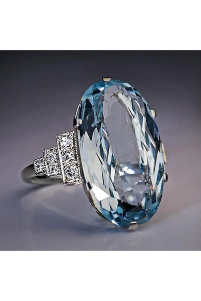Choice 7 F275 Huitan Female Light Sky Blue Wedding Ring Solitaire Band Oval S...