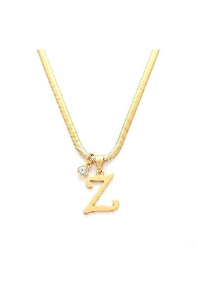 Siya Silver Non-Tarnish Steel Zircon Stone Italian Chain Letter Necklace