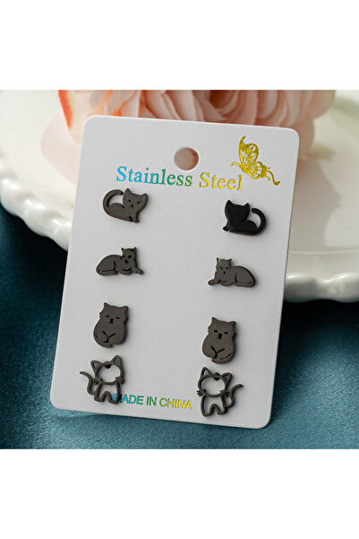 Choice ZH023B 4Pairs/Lot Fashion Cat Stainless Steel Stud Earrings for Women ...