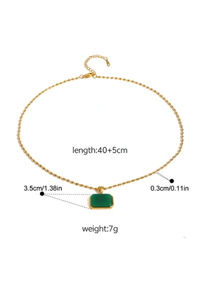 Choice1 Green Yupsk Natural Stone Square Pendant Necklace for Women Stainless...