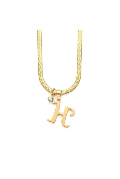Siya Silver Non-Tarnish Steel Zircon Stone Italian Chain Letter Necklace