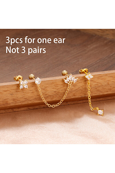 Choice gold-white-3PCS 3PCS Stainless Steel Crown Chain Tassel Zircon Drop Ea...